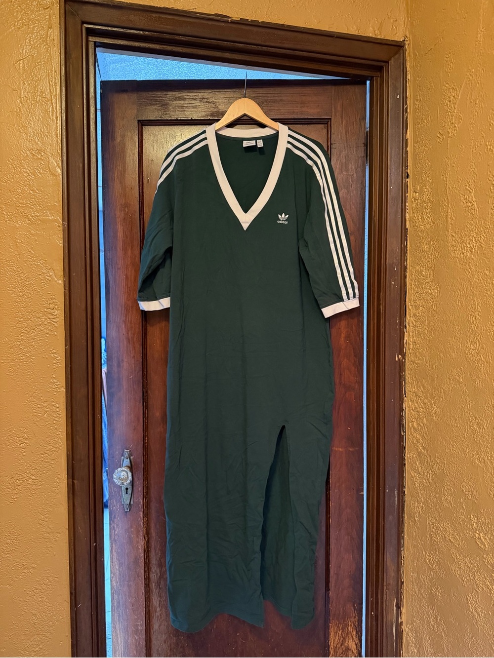 Adidas Forest Green Midi Dress with White Trim